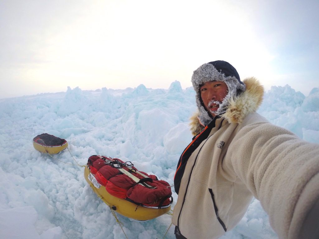 2014年、北極点無補給単独徒歩挑戦時の筆者。この年の北極海の海氷は荒れに荒れていた